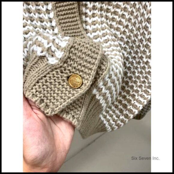 Oversized V-Neck Cardigan Waffle Knit Balloon Sleeve Button-Up Chic Casual - Picture 5 of 5